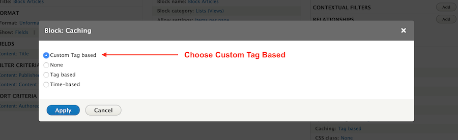 custom cache tags views drupal 8